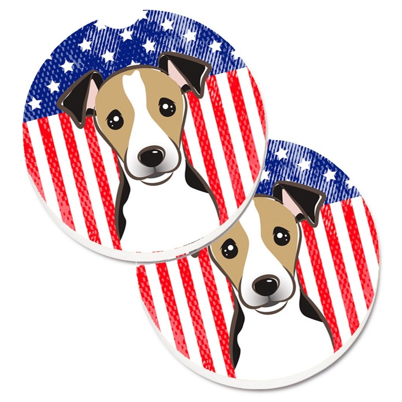 American Flag and Jack Russell Terrier Car Coasters  Set of 2 - Absorbent Stone with Fun & Functional Artwork BB2191CARC