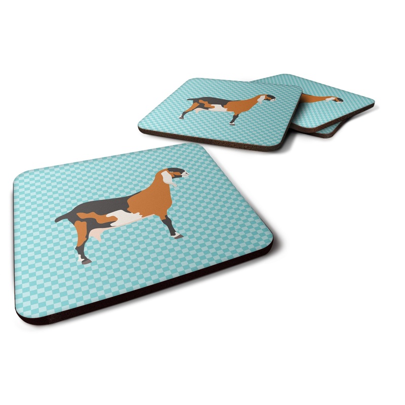 Anglo-nubian Nubian Goat Blue Check Foam Coaster  BB8057FC