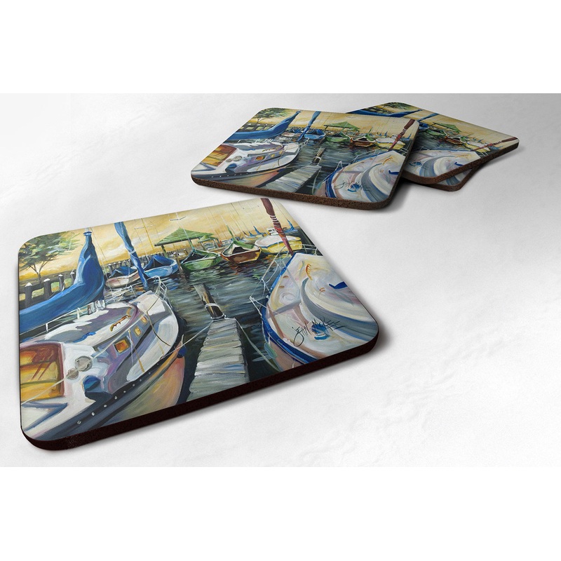 Seven Boats Sailboats Coasters - Set of 4 Lightweight Foam, Absorbent Drink Coasters JMK1231FC