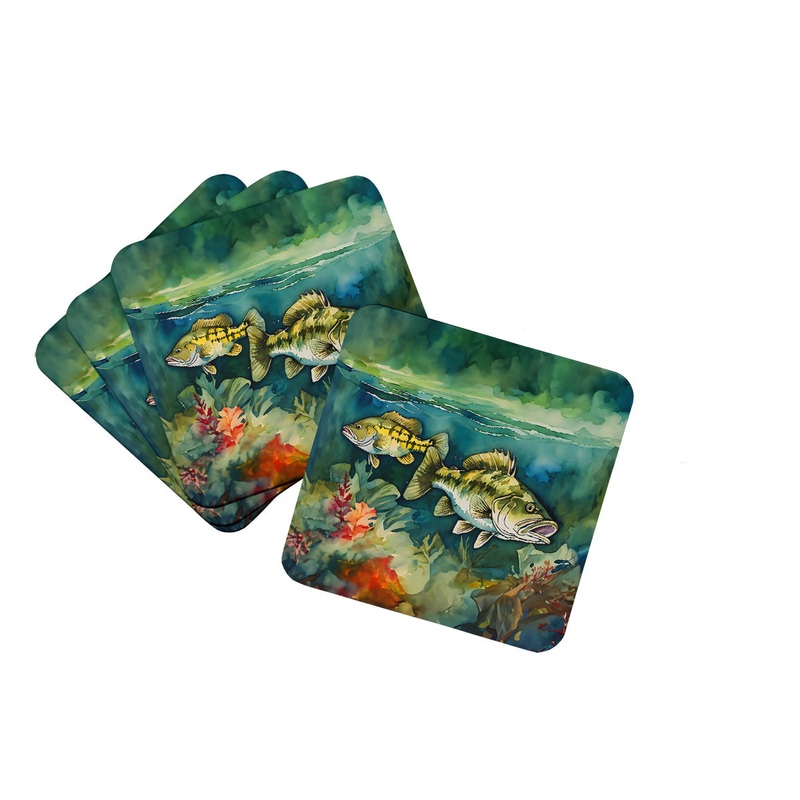 Smallmouth Bass Coasters - Set of 4 Lightweight Foam, Absorbent Drink Coasters