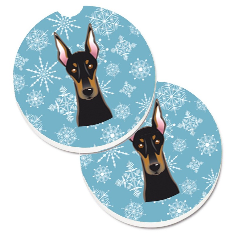 Snowflake Doberman Car Coasters  Set of 2 - Absorbent Stone with Fun & Functional Artwork BB1679CARC
