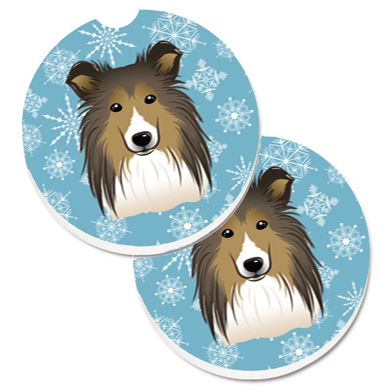 Snowflake Sheltie Car Coasters  Set of 2 - Absorbent Stone with Fun & Functional Artwork BB1676CARC