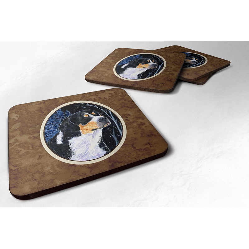 Starry Night Bernese Mountain Dog Coasters - Set of 4 Lightweight Foam, Absorbent Drink Coasters