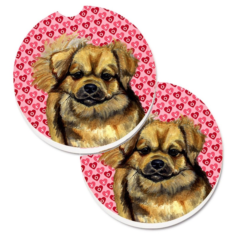 Tibetan Spaniel Hearts Love Valentine's Day Car Coasters  Set of 2 - Absorbent Stone with Fun & Functional Artwork LH9169CARC