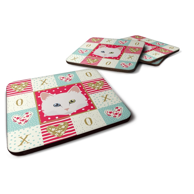 Turkish Angora Cat Love Coasters - Set of 4 Lightweight Foam, Absorbent Drink Coasters  CK5175FC