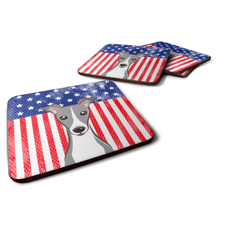American Flag and Italian Greyhound Coasters - Set of 4 Lightweight Foam, Absorbent Drink Coasters BB2166FC