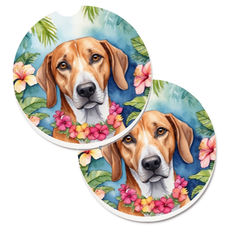 American Foxhound Luau Car Coasters  Set of 2 - Absorbent Stone with Fun & Functional Artwork