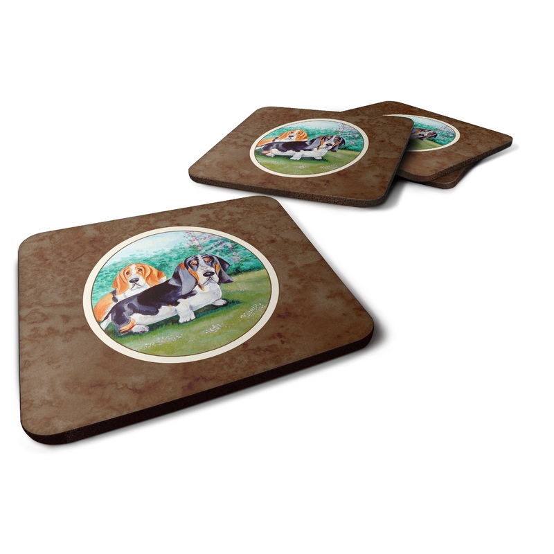 Basset Hound Double Trouble Coasters - Set of 4 Lightweight Foam, Absorbent Drink Coasters 7061FC