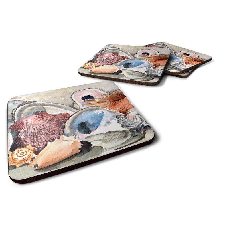 Sea Shells Coasters - Set of 4 Lightweight Foam, Absorbent Drink Coasters