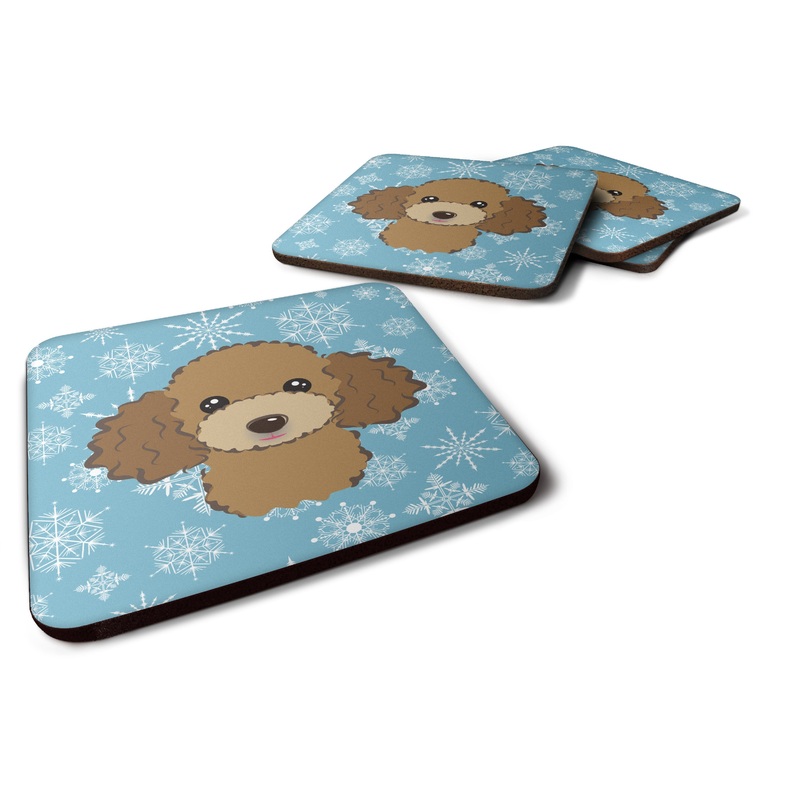 Snowflake Chocolate Brown Poodle Coasters - Set of 4 Lightweight Foam, Absorbent Drink Coasters BB1690FC
