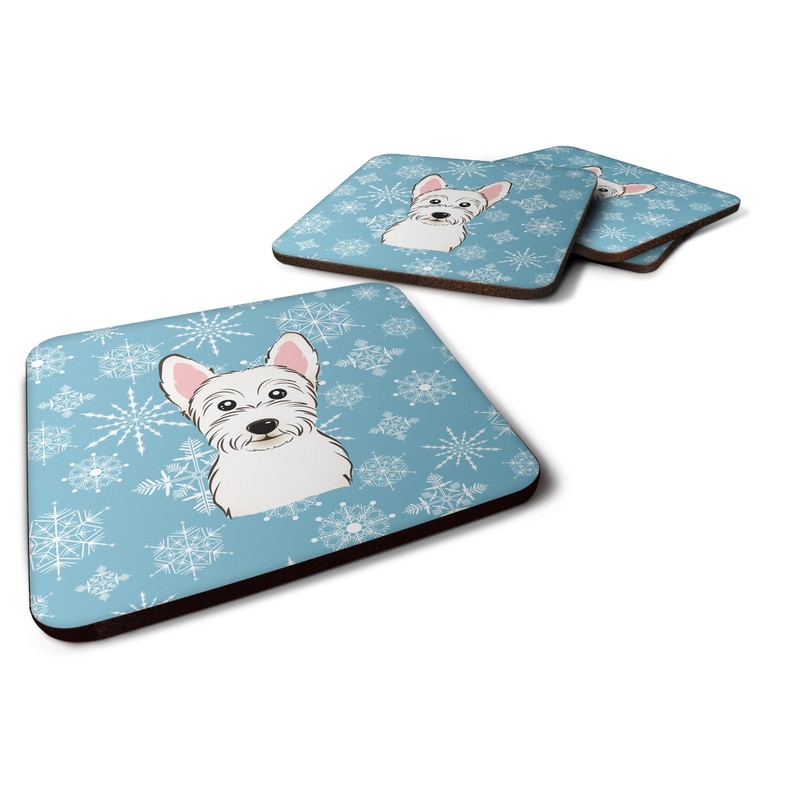 Snowflake Westie Coasters - Set of 4 Lightweight Foam, Absorbent Drink Coasters BB1660FC