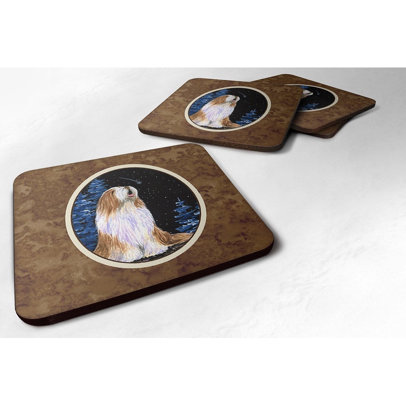Starry Night Bearded Collie Coasters - Set of 4 Lightweight Foam, Absorbent Drink Coasters