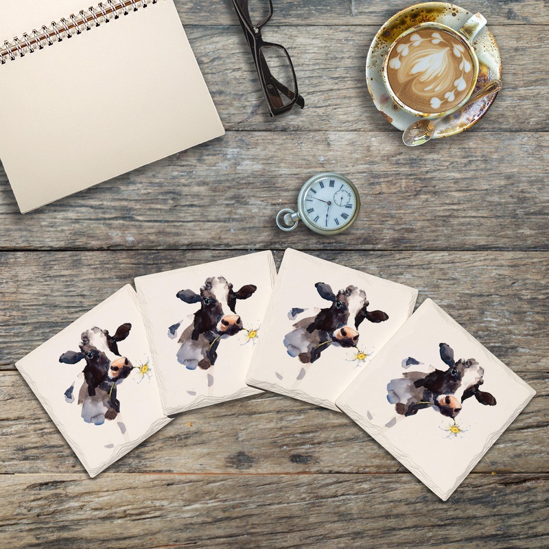Watercolor Cow | Drink Coaster Set