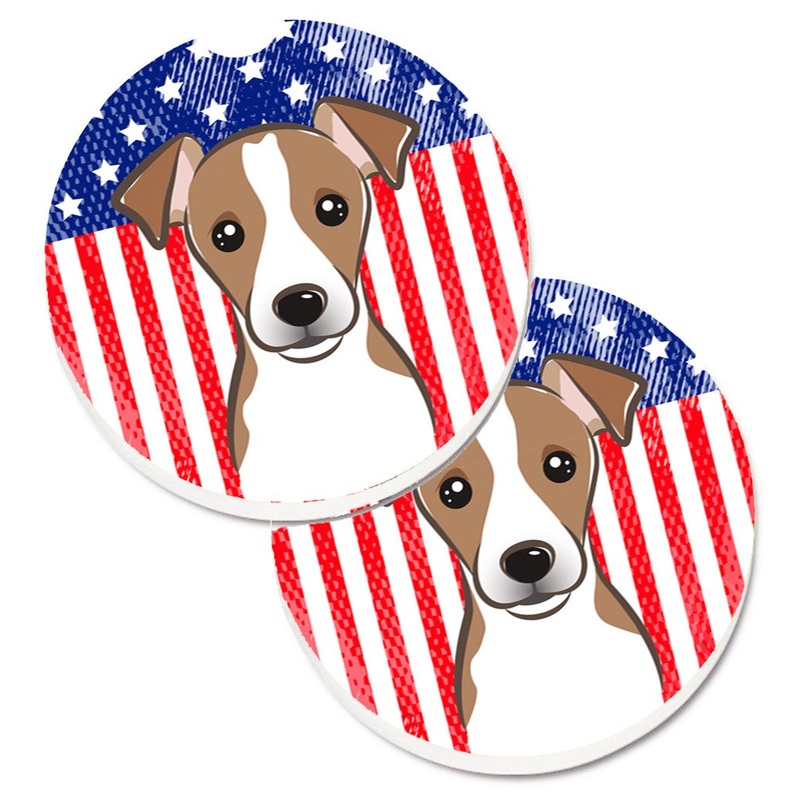 American Flag and Jack Russell Terrier Car Coasters  Set of 2 - Absorbent Stone with Fun & Functional Artwork BB2190CARC