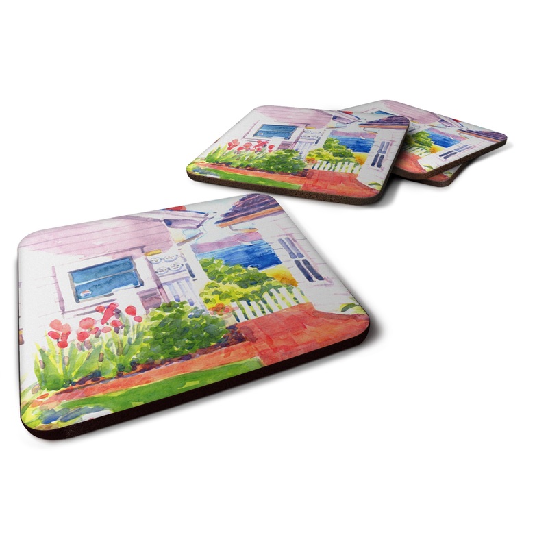 Beach View between the Houses Coasters - Set of 4 Lightweight Foam, Absorbent Drink Coasters