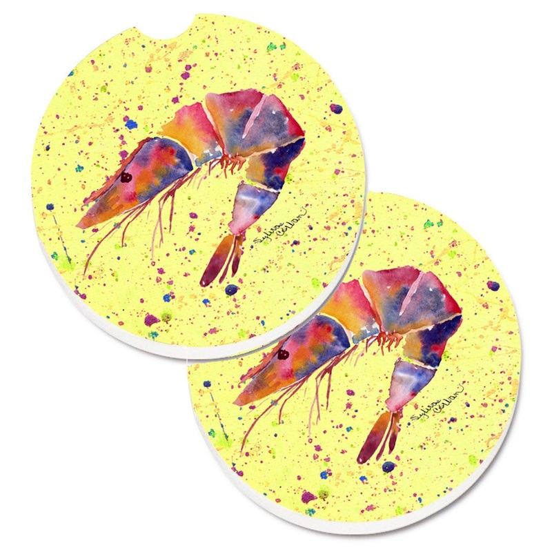 Shrimp Car Coasters  Set of 2 - Absorbent Stone with Fun & Functional Artwork 8454CARC