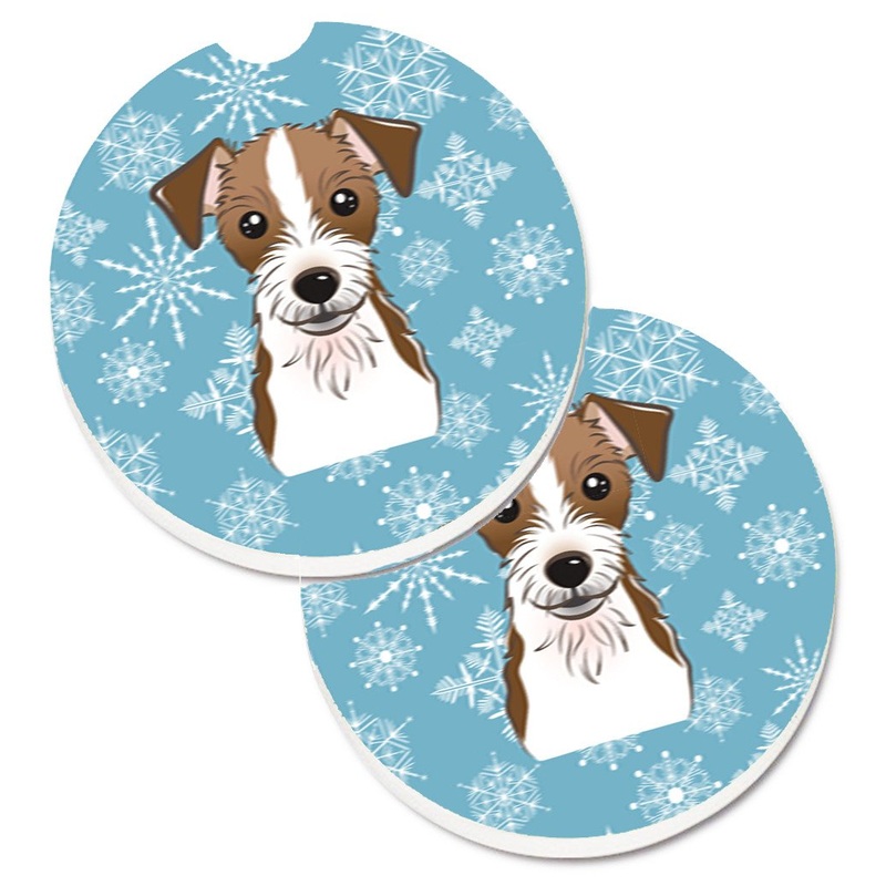 Snowflake Jack Russell Terrier Car Coasters  Set of 2 - Absorbent Stone with Fun & Functional Artwork BB1636CARC