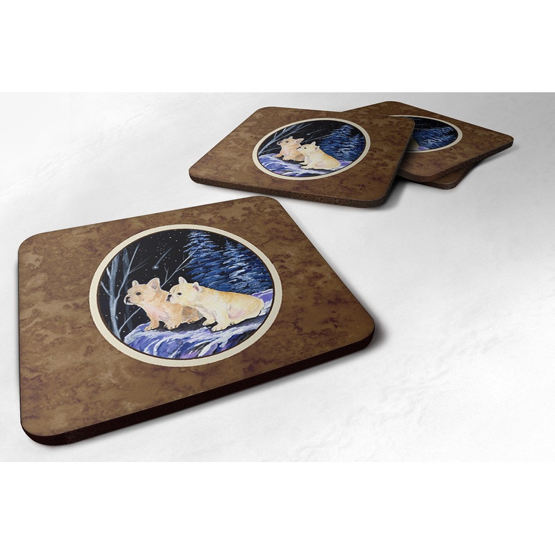 Starry Night French Bulldog Coasters - Set of 4 Lightweight Foam, Absorbent Drink Coasters