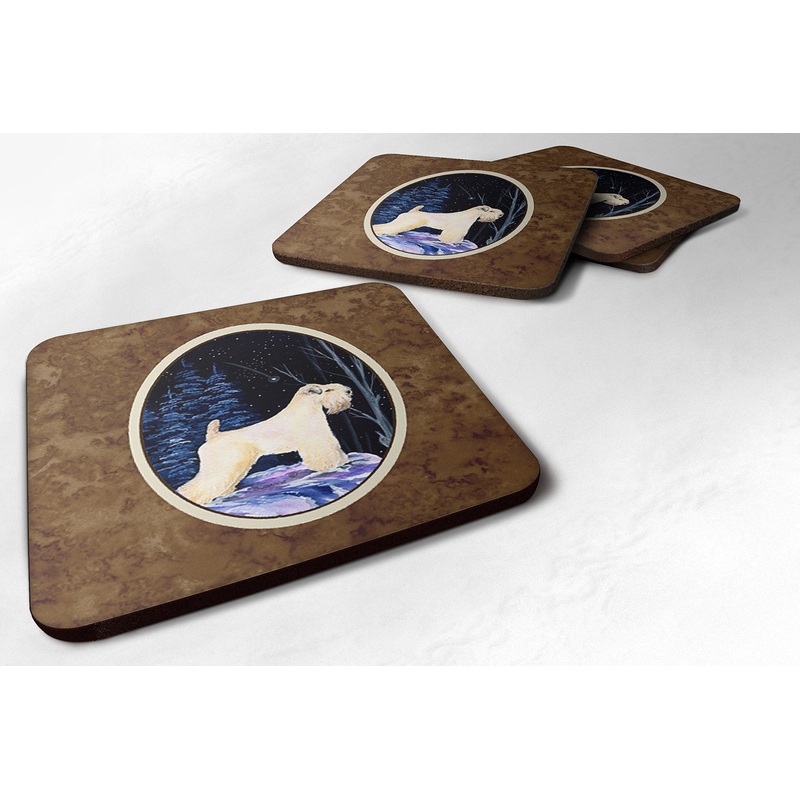 Starry Night Wheaten Terrier Soft Coated Coasters - Set of 4 Lightweight Foam, Absorbent Drink Coasters
