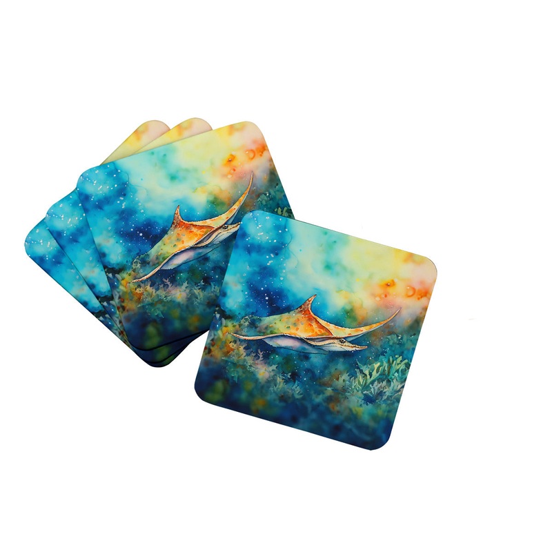 Sting Ray Coasters - Set of 4 Lightweight Foam, Absorbent Drink Coasters
