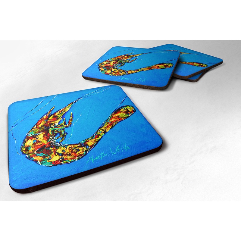 Shrimp Felix Coasters - Set of 4 Lightweight Foam, Absorbent Drink Coasters