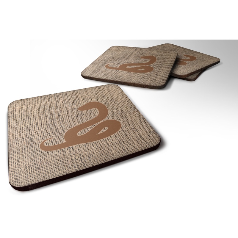 Snake Burlap and Brown Coasters - Set of 4 Lightweight Foam, Absorbent Drink Coasters