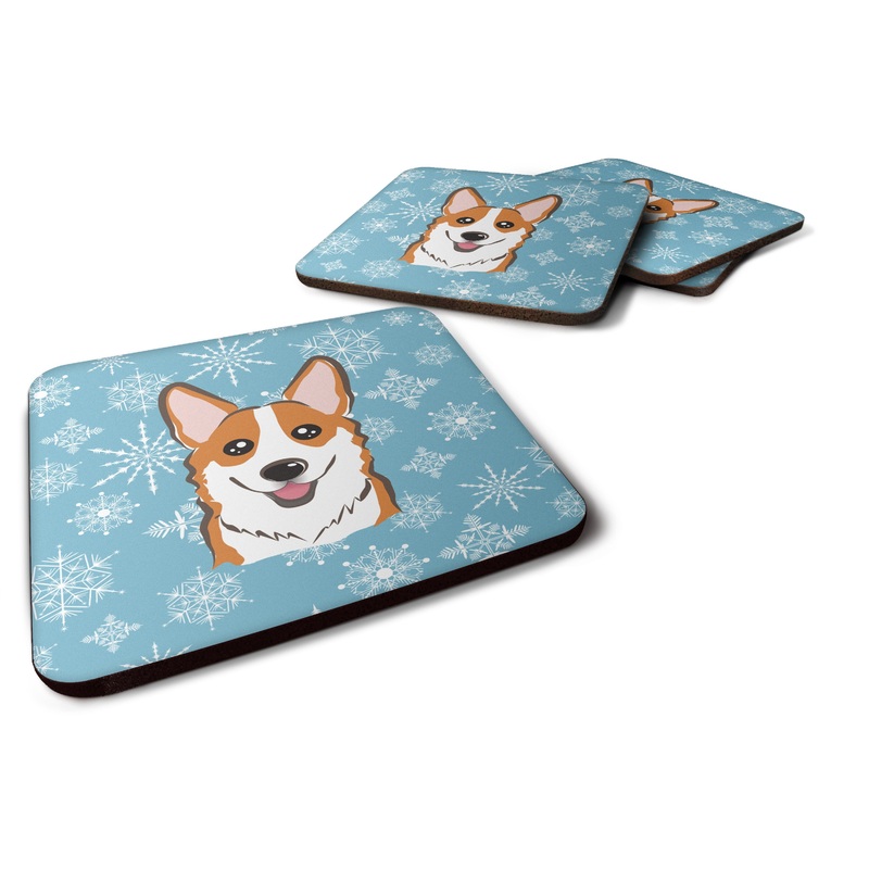 Snowflake Red Corgi Coasters - Set of 4 Lightweight Foam, Absorbent Drink Coasters BB1688FC