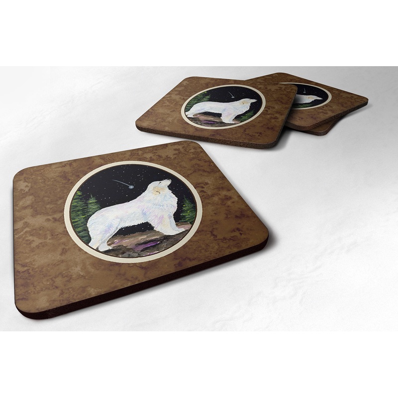 Starry Night Great Pyrenees Coasters - Set of 4 Lightweight Foam, Absorbent Drink Coasters