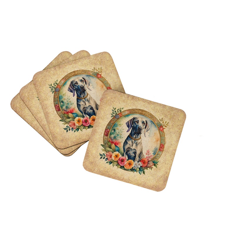 Weimaraner and Flowers Coasters - Set of 4 Lightweight Foam, Absorbent Drink Coasters