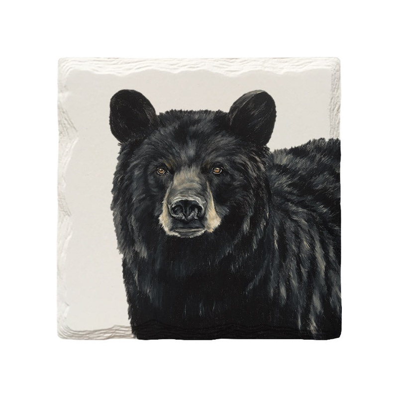 Black Bear w/ White Background | Drink Coaster Set Artist: Jan Harless
