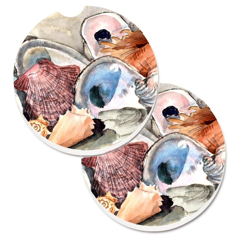 Sea Shells Car Coasters  Set of 2 - Absorbent Stone with Fun & Functional Artwork 8619CARC