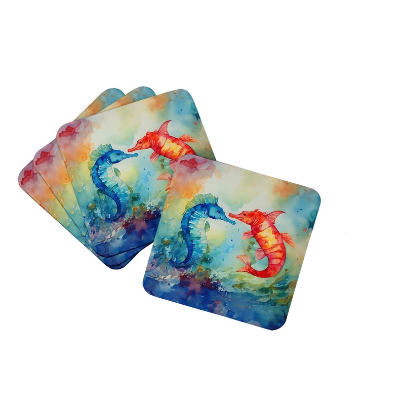 Seahorses Coasters - Set of 4 Lightweight Foam, Absorbent Drink Coasters