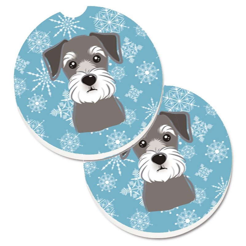 Snowflake Schnauzer Car Coasters  Set of 2 - Absorbent Stone with Fun & Functional Artwork BB1640CARC