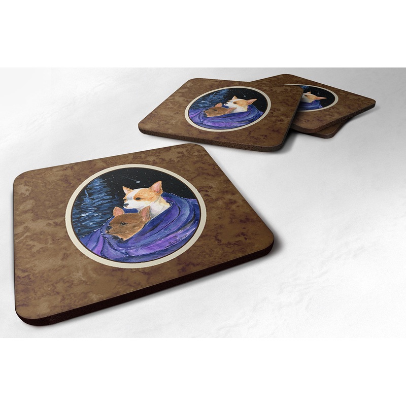Starry Night Chihuahua Coasters - Set of 4 Lightweight Foam, Absorbent Drink Coasters