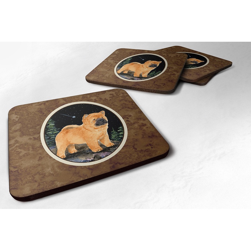 Starry Night Chow Chow Coasters - Set of 4 Lightweight Foam, Absorbent Drink Coasters