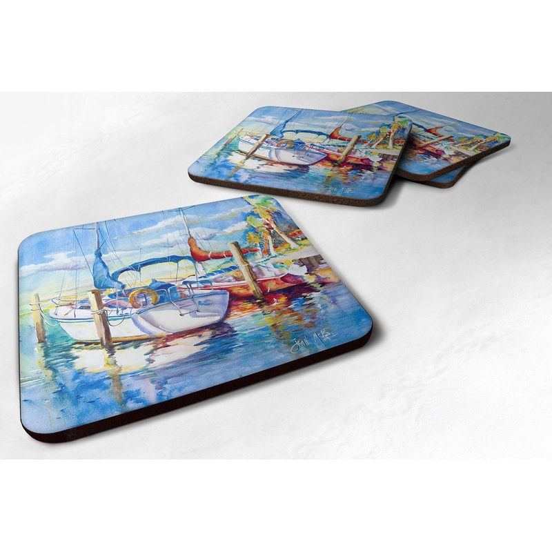 Towering Q Sailboats Coasters - Set of 4 Lightweight Foam, Absorbent Drink Coasters JMK1230FC
