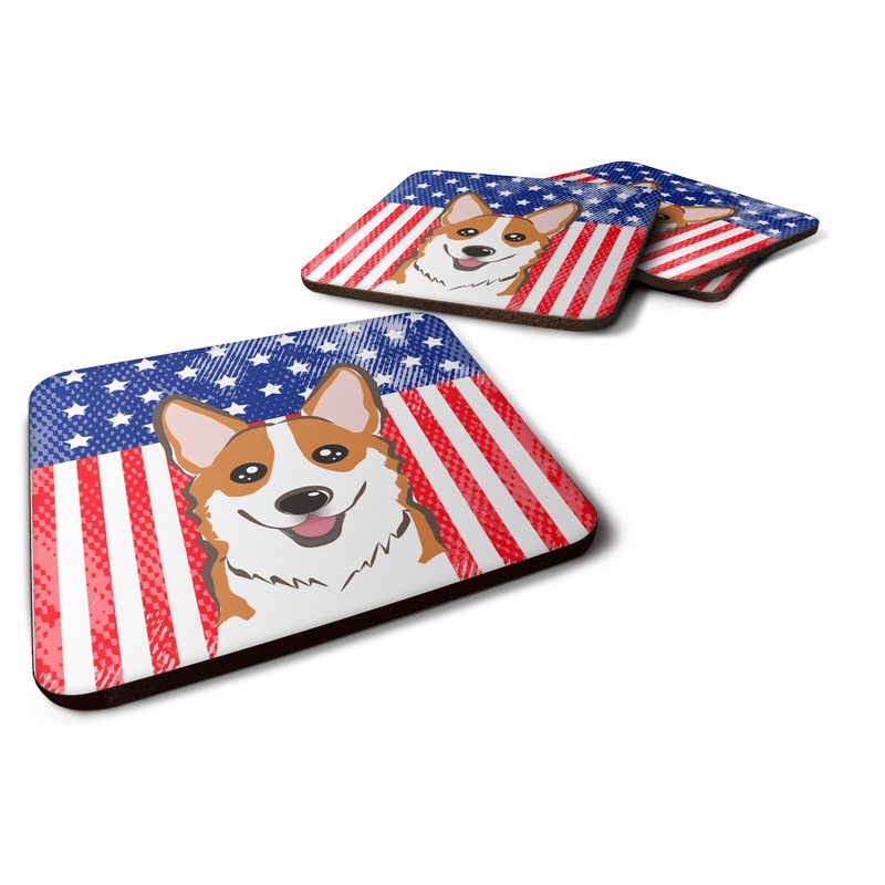 American Flag and Red Corgi Foam Coaster