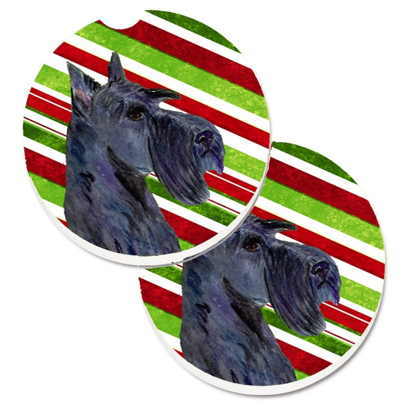 Scottish Terrier Candy Cane Holiday Christmas Car Coasters  Set of 2 - Absorbent Stone with Fun & Functional Artwork SS4598CARC