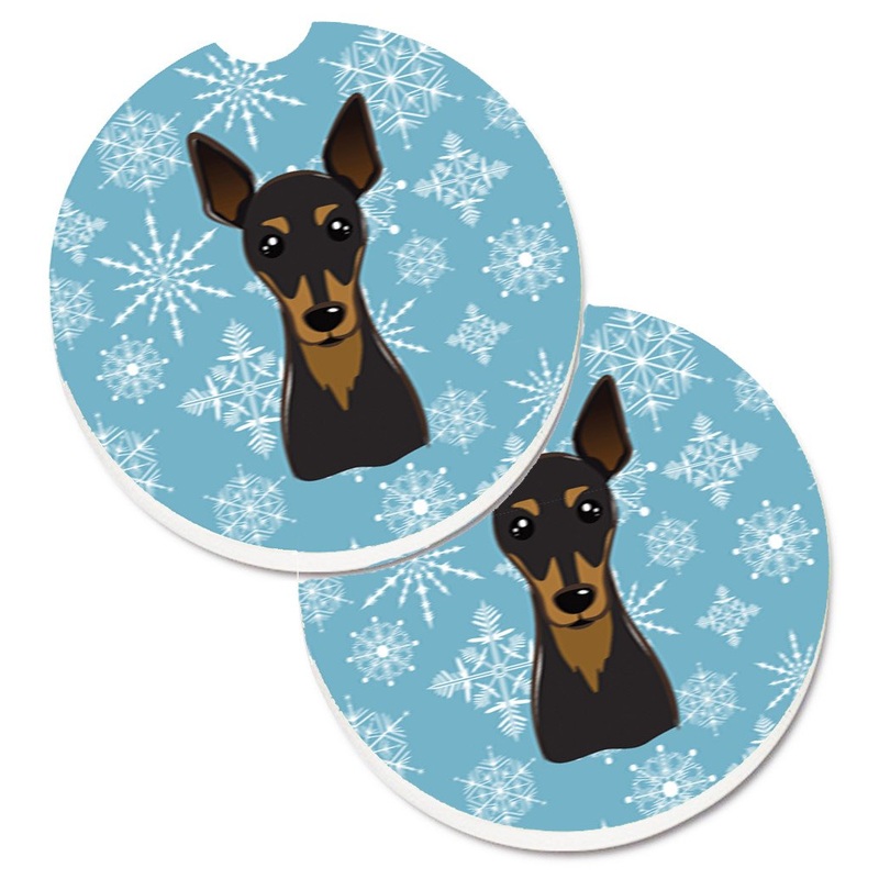 Snowflake Min Pin Car Coasters  Set of 2 - Absorbent Stone with Fun & Functional Artwork BB1674CARC