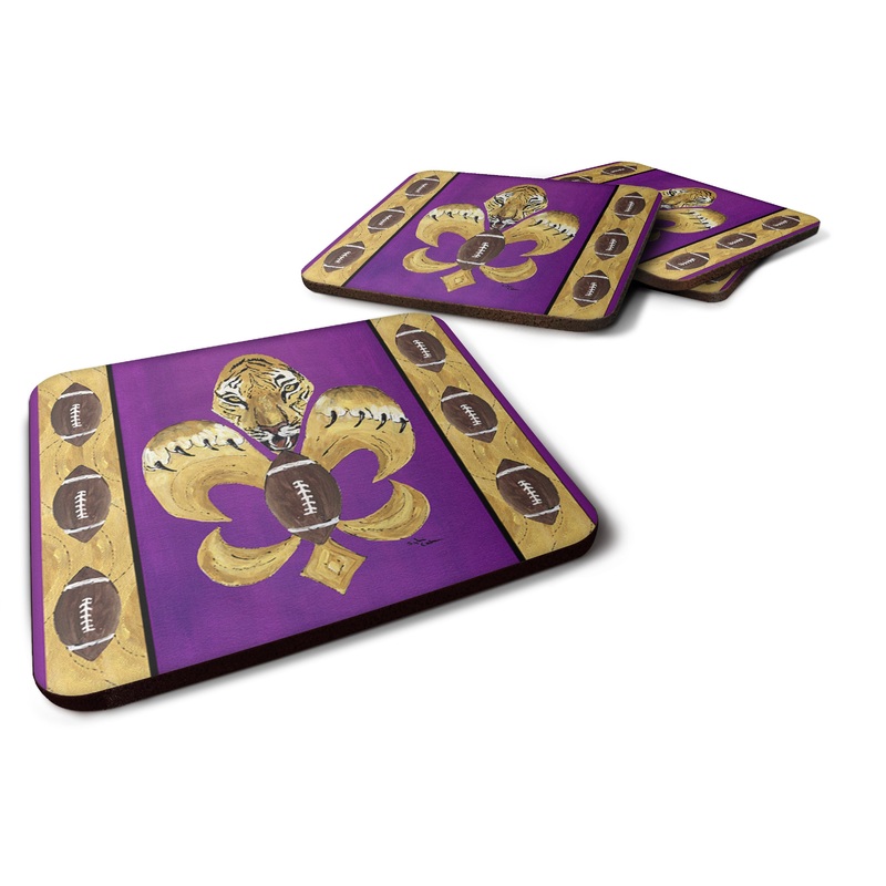 Tiger Football Fleur de lis Coasters - Set of 4 Lightweight Foam, Absorbent Drink Coasters