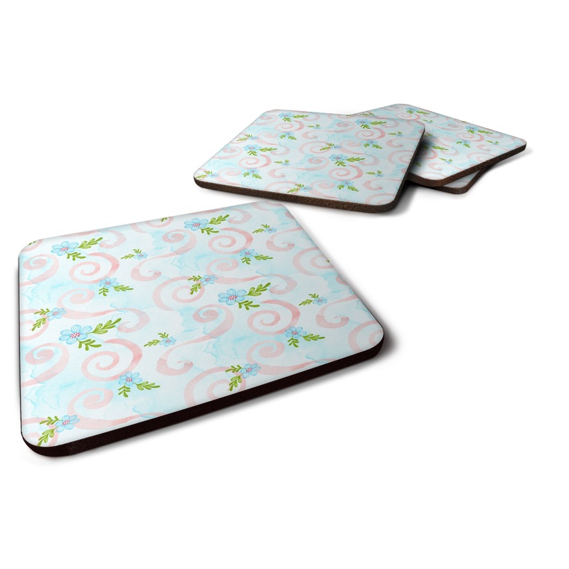 Watercolor Blue Flowers and Swirls Foam Coaster  BB7482FC