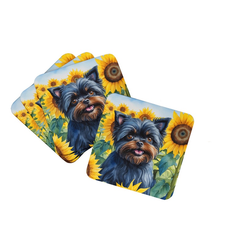 Affenpinscher in Sunflowers Coasters - Set of 4 Lightweight Foam, Absorbent Drink Coasters