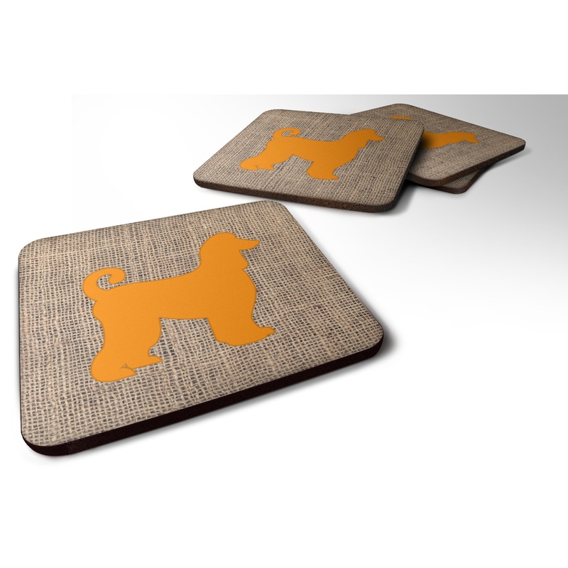 Afghan Hound Burlap and Orange Coasters - Set of 4 Lightweight Foam, Absorbent Drink Coasters
