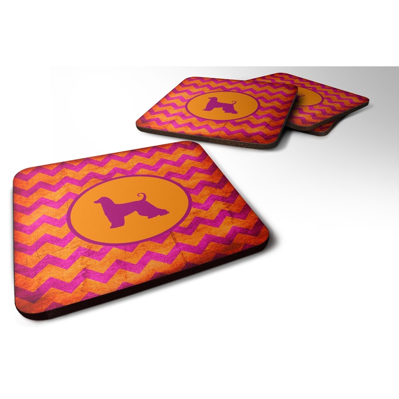 Afghan Hound Chevron Pink and Orange Coasters - Set of 4 Lightweight Foam, Absorbent Drink Coasters