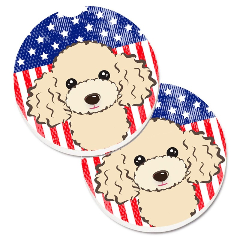 American Flag and Buff Poodle Car Coasters  Set of 2 - Absorbent Stone with Fun & Functional Artwork BB2188CARC