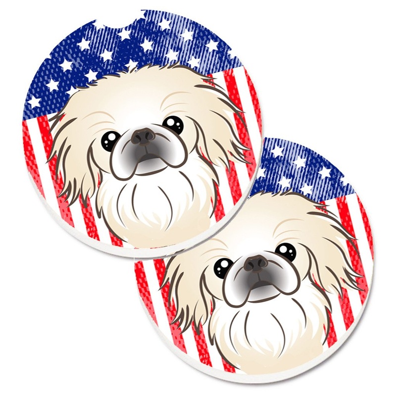 American Flag and Pekingese Car Coasters  Set of 2 - Absorbent Stone with Fun & Functional Artwork BB2151CARC