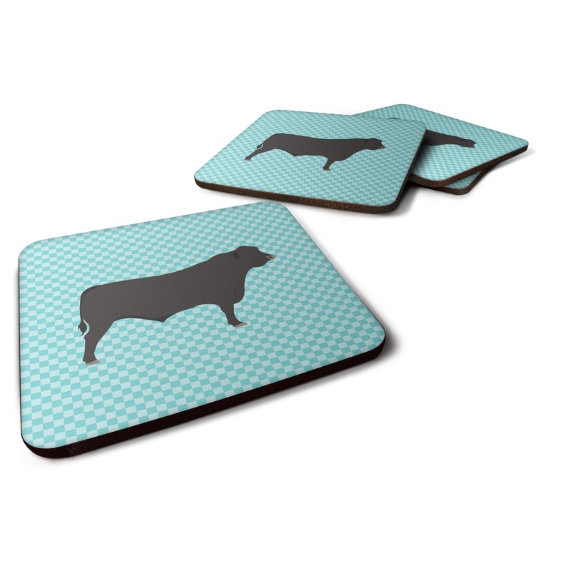 Black Angus Cow Blue Check Foam Coaster  BB8002FC