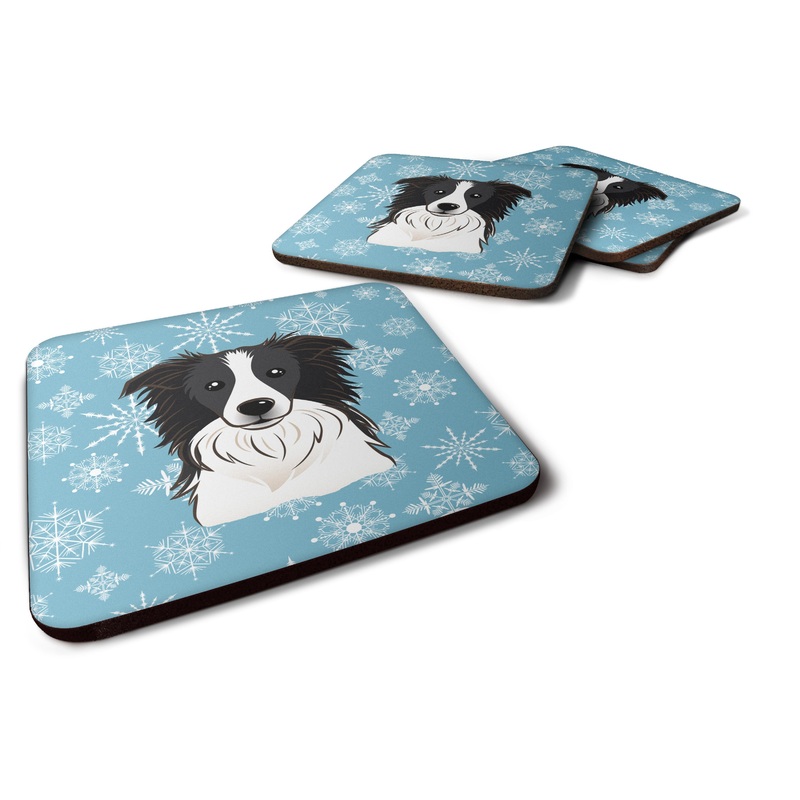 Snowflake Border Collie Coasters - Set of 4 Lightweight Foam, Absorbent Drink Coasters BB1675FC