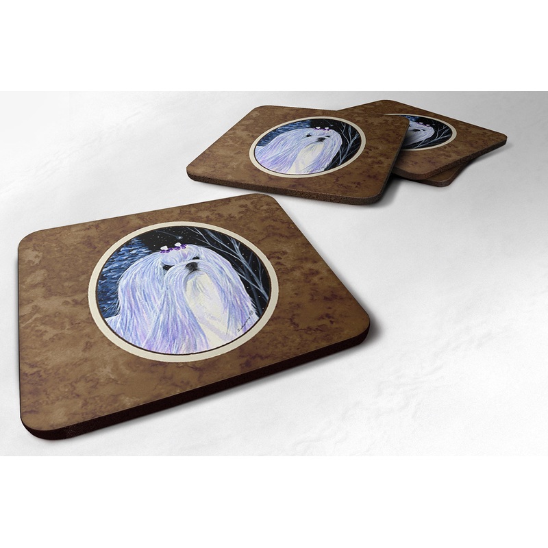 Starry Night Maltese Coasters - Set of 4 Lightweight Foam, Absorbent Drink Coasters