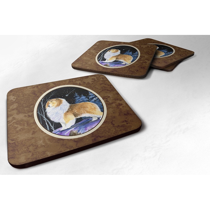 Starry Night Sheltie Coasters - Set of 4 Lightweight Foam, Absorbent Drink Coasters